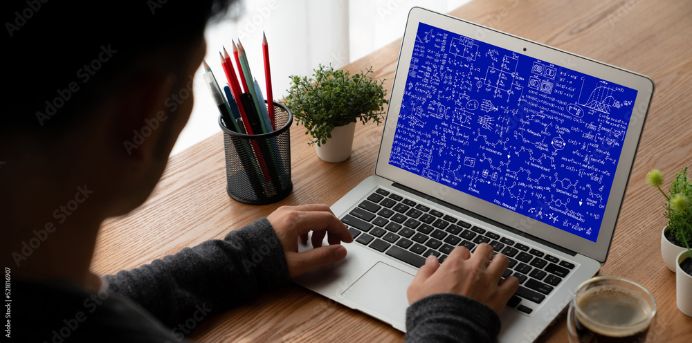 计算机屏幕上显示科学和教育概念的数学方程和时髦公式