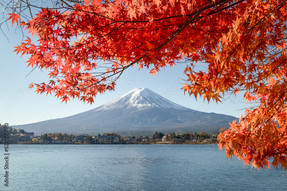 日本山梨县川口湖秋季富士山