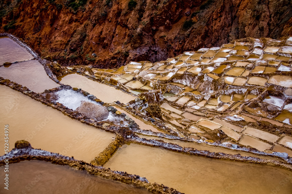 Area of Salinas de Maras in Peru. Inca Salt pans at Maras near Cuzco. Soth America