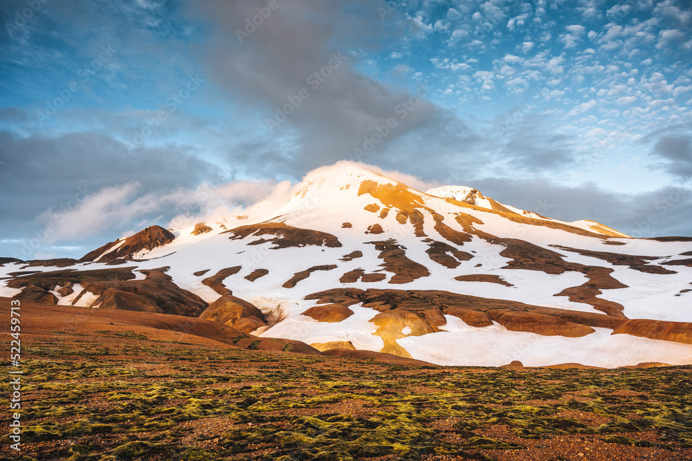 Kerlingarfjoll mountain range on geothermal area in the evening on central Icelandic highlands in su