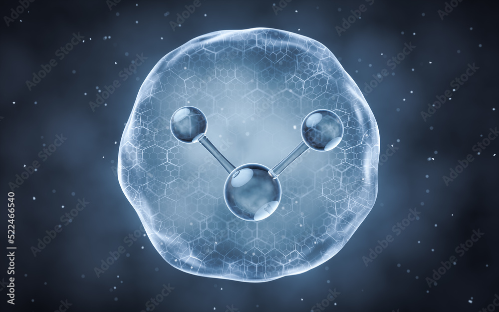 Organic sphere with molecule inside, 3d rendering.