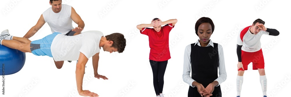 Multiple people of different professions against copy space on white background