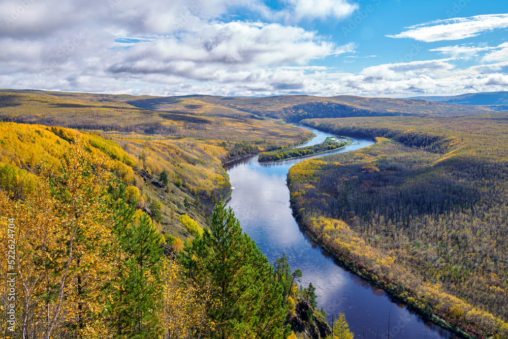 Autumn Fairy dragon Bay landscpe in Mohe city Heilongjiang province, China.