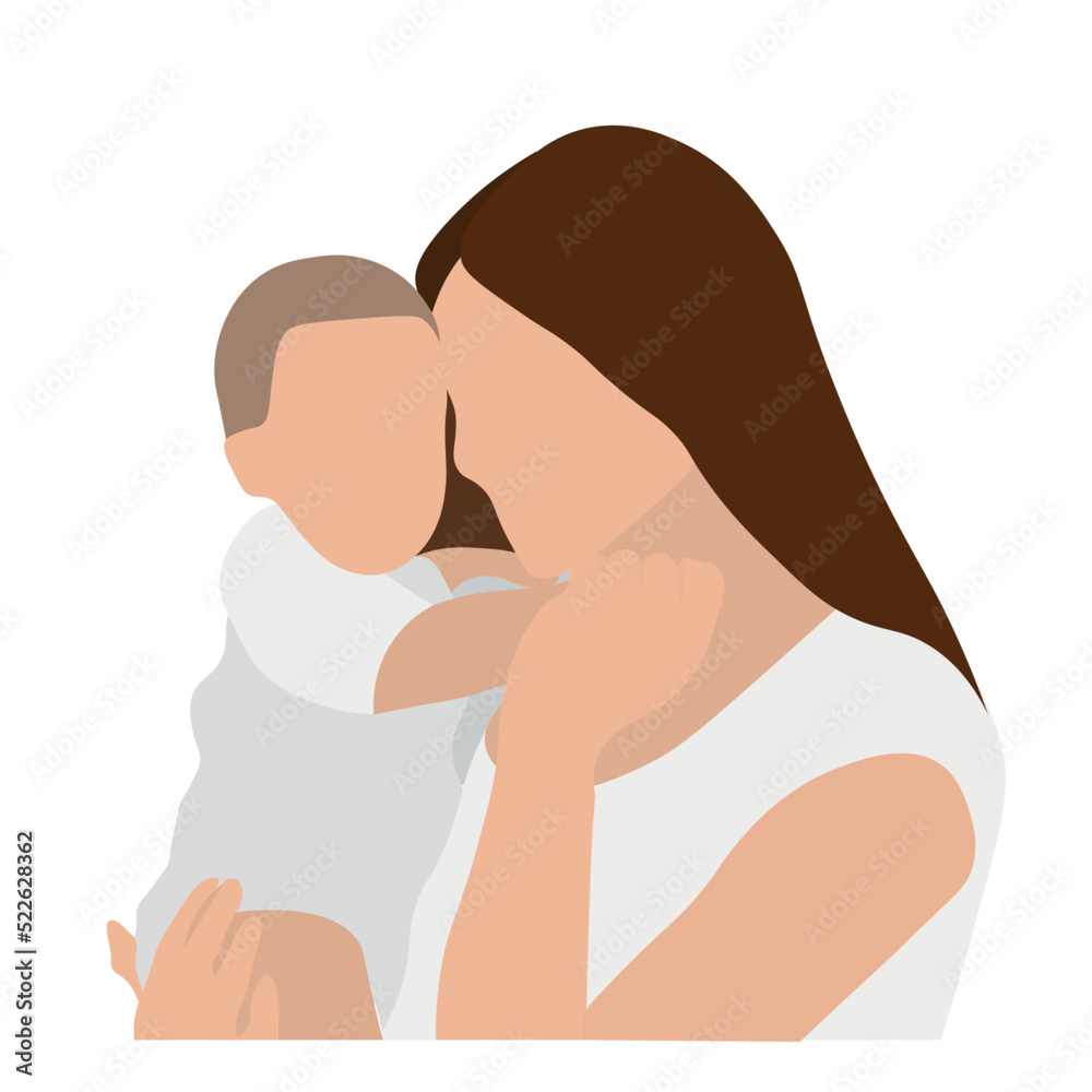 Mother with cute baby on white background