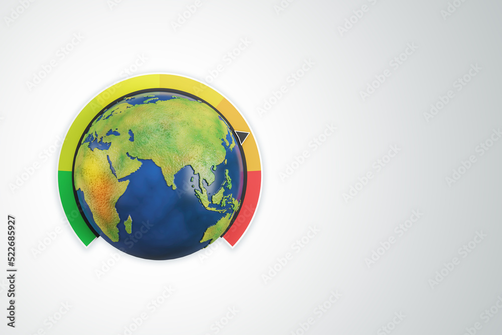 Creative globe earth with climate scale on white background with mock up place. Global warming conce