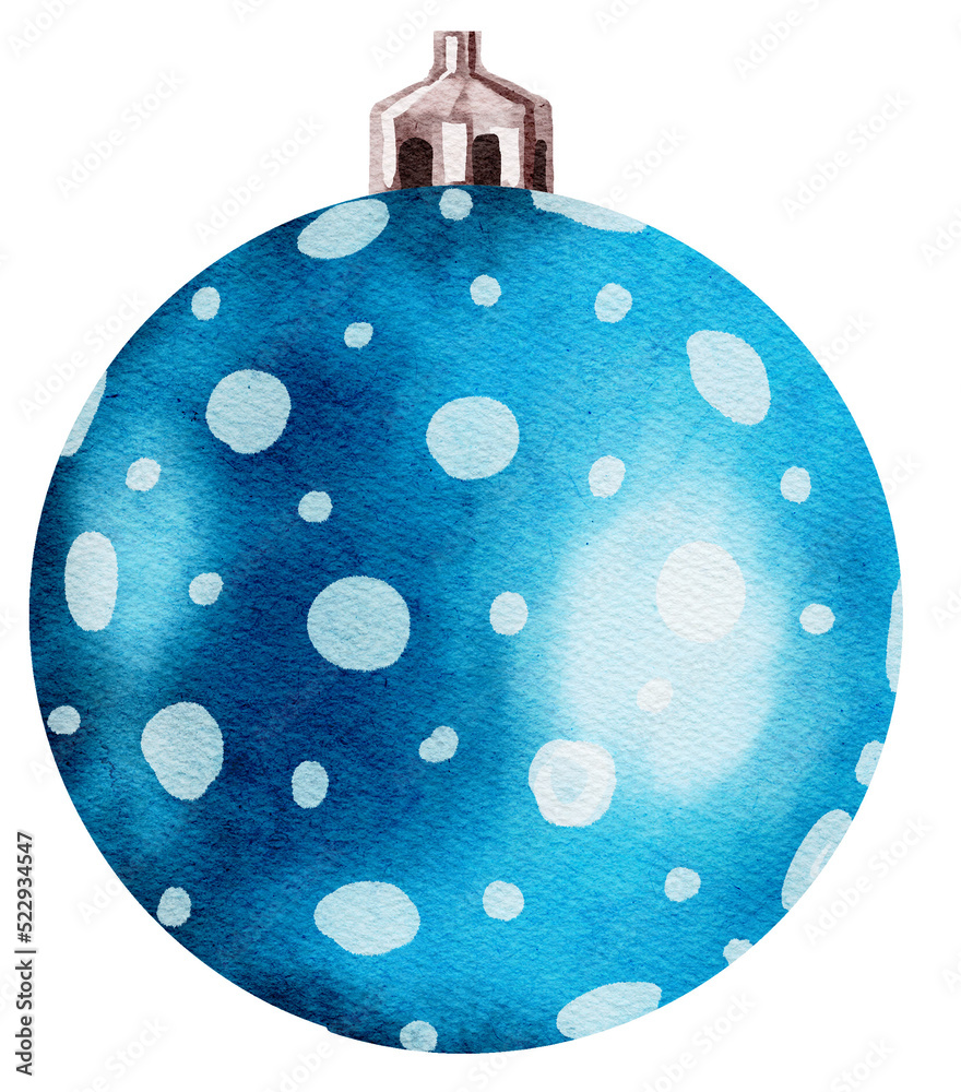 Blue Christmas ball ornaments watercolor art painting