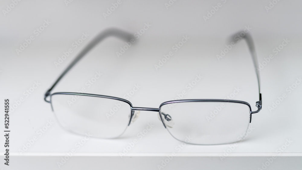 Modern eyewear glasses close up view. Eyesight stylish accessory.