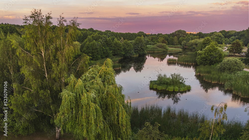 Ronald Reagan Park in Gdansk Przymorze during a beautiful sunset. 