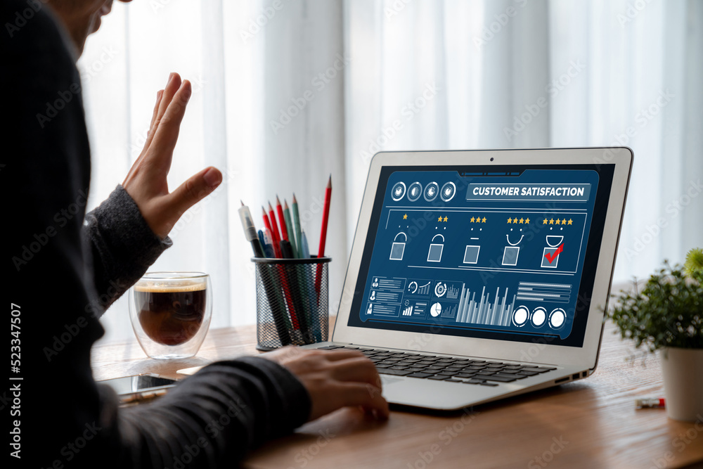 用于营销策略计划的现代化软件计算机的客户满意度和评价分析