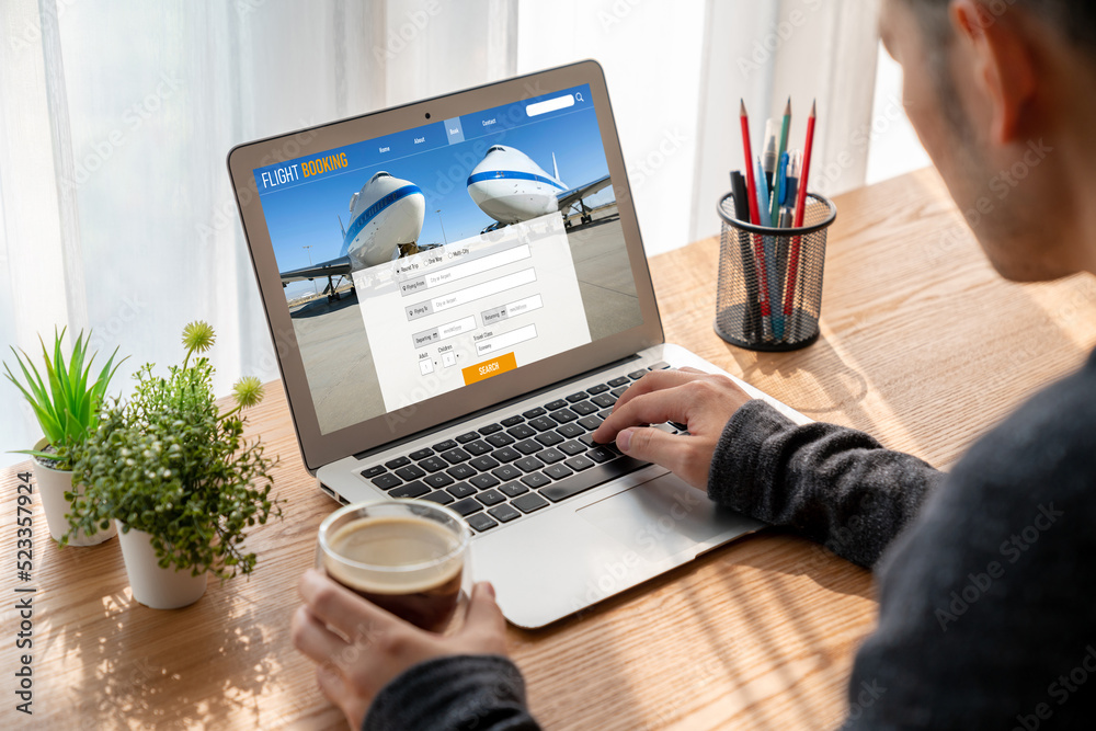 Online flight booking website provide modish reservation system . Travel technology concept .