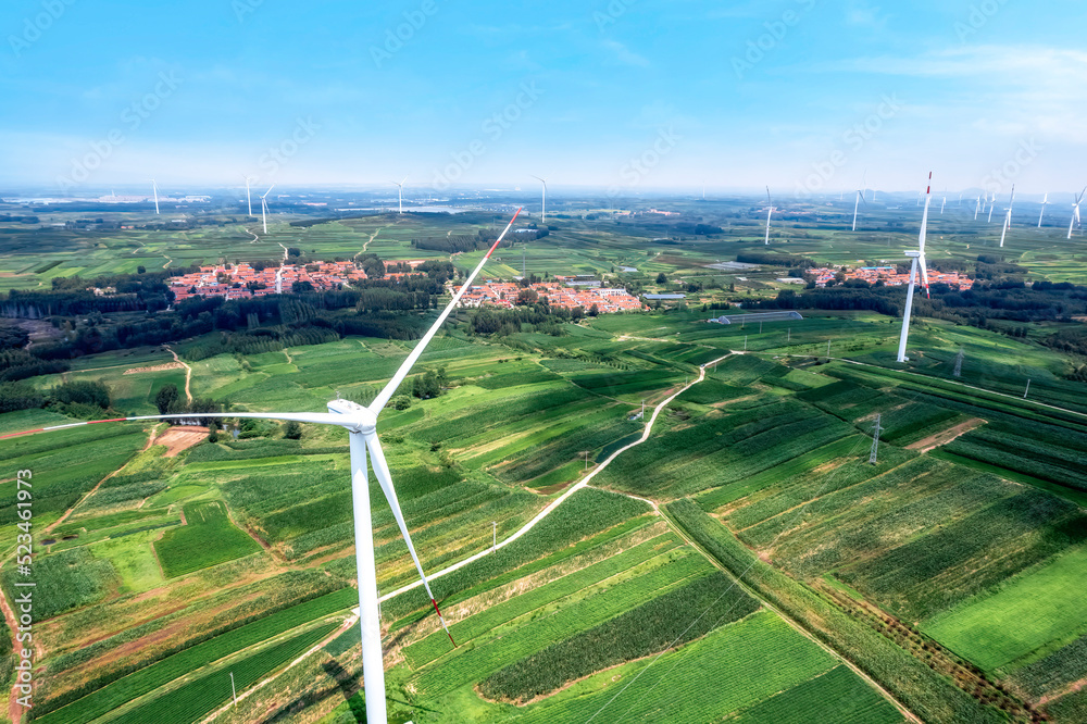 Aerial photography outdoor farmland green energy wind turbine