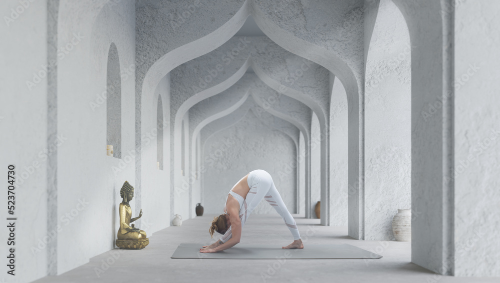 Young athletic attractive woman practicing yoga.