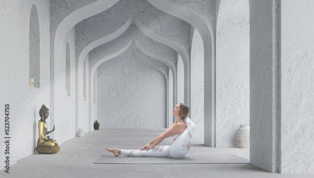 Young athletic attractive woman practicing yoga.