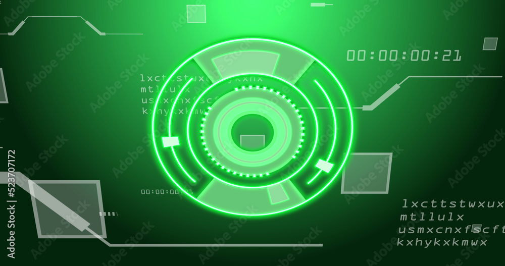 Image of scope scanning over data processing on black background