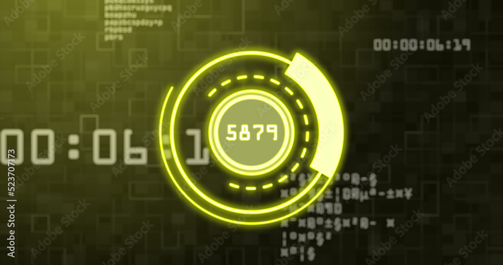 Image of scope scanning over data processing on black background