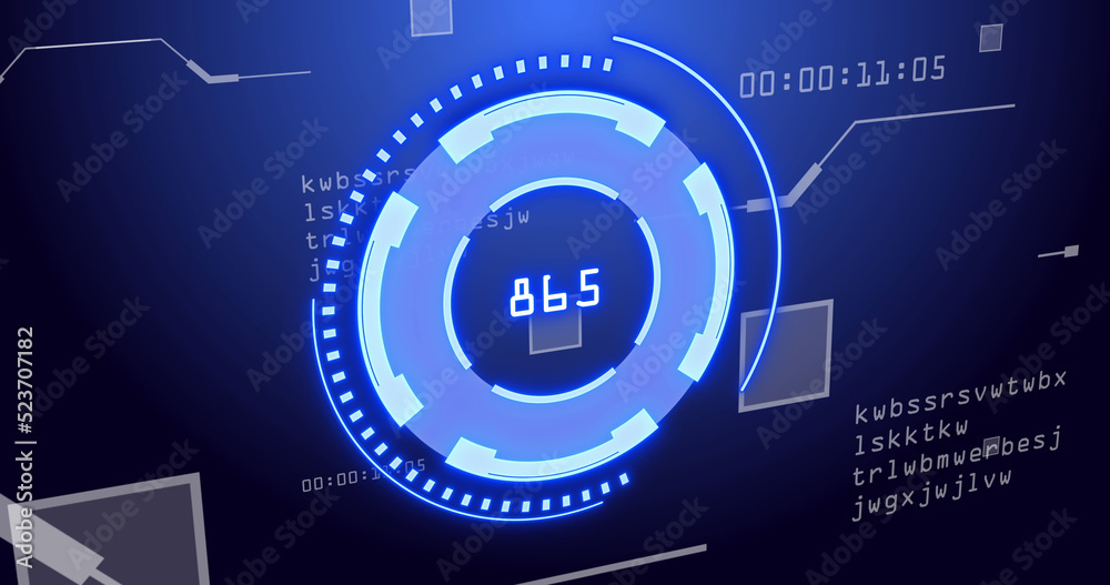 Image of scope scanning over data processing on black background