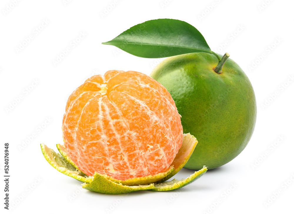 Tangerine orange with peeled isolated on white background. Clipping path.