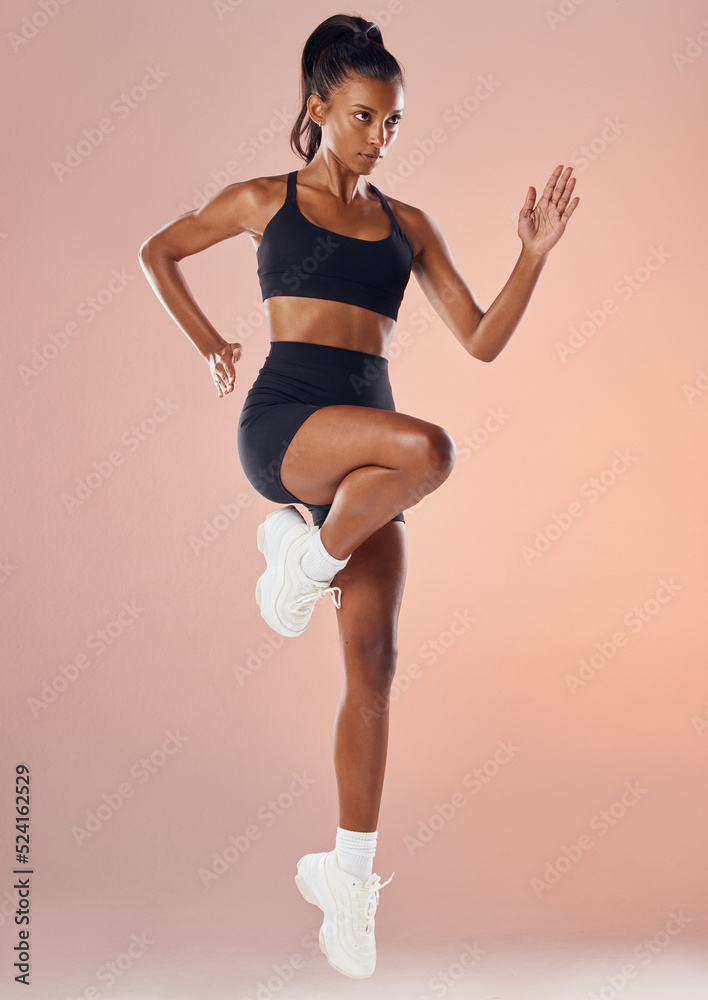 Active, healthy, sport and fitness athlete is determined and focused on her running exercise workout