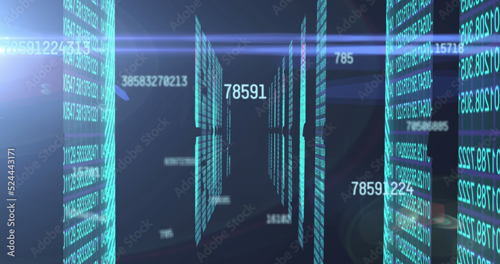 Image of numbers changing over data processing on computer servers