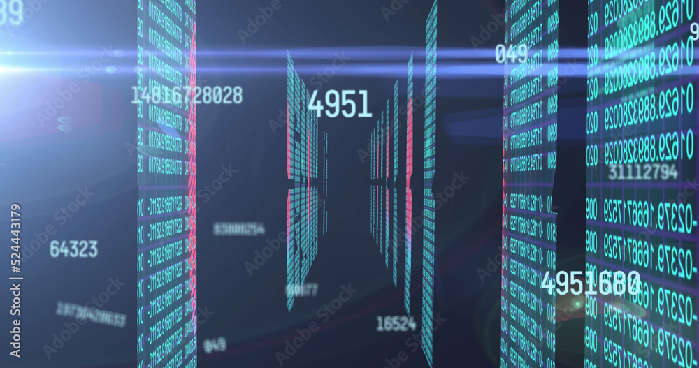 数字在计算机服务器上的数据处理过程中发生变化的图像