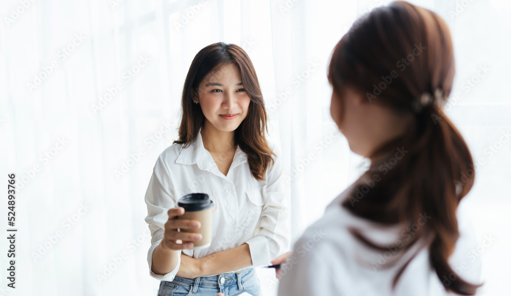 Group of asian young creative happy people entrepreneur on a business meeting office background Good