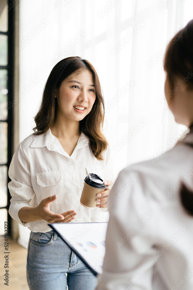 Group of asian young creative happy people entrepreneur on a business meeting office background Good