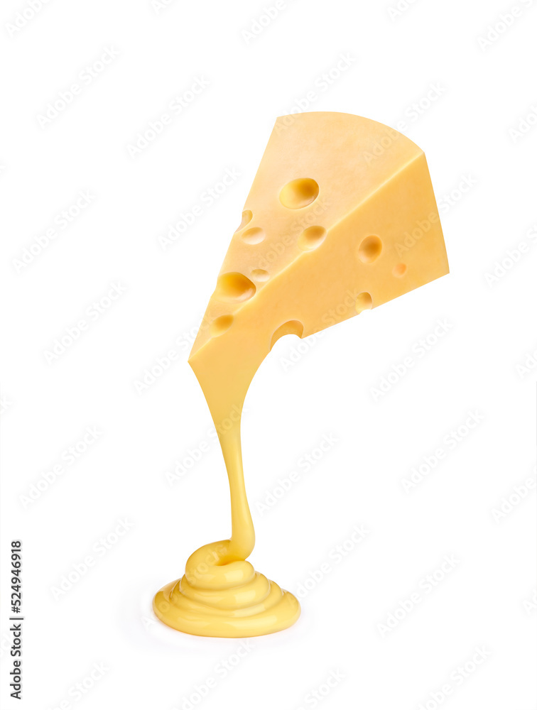 a piece of melted cheese on a white background