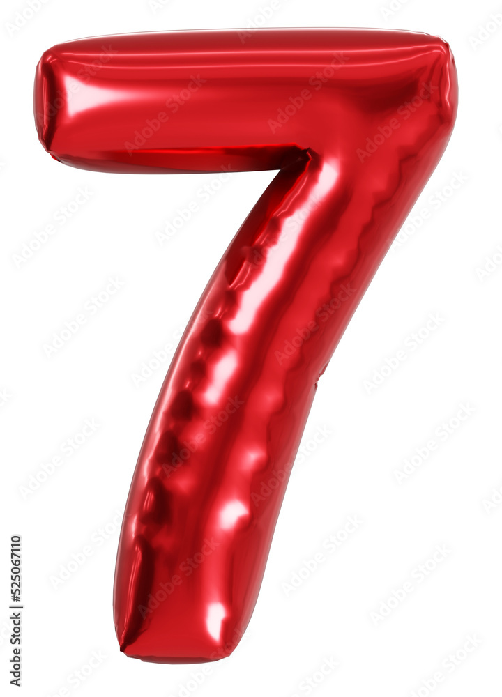 Red Number 7 Alphabet Balloon Realistic 3D