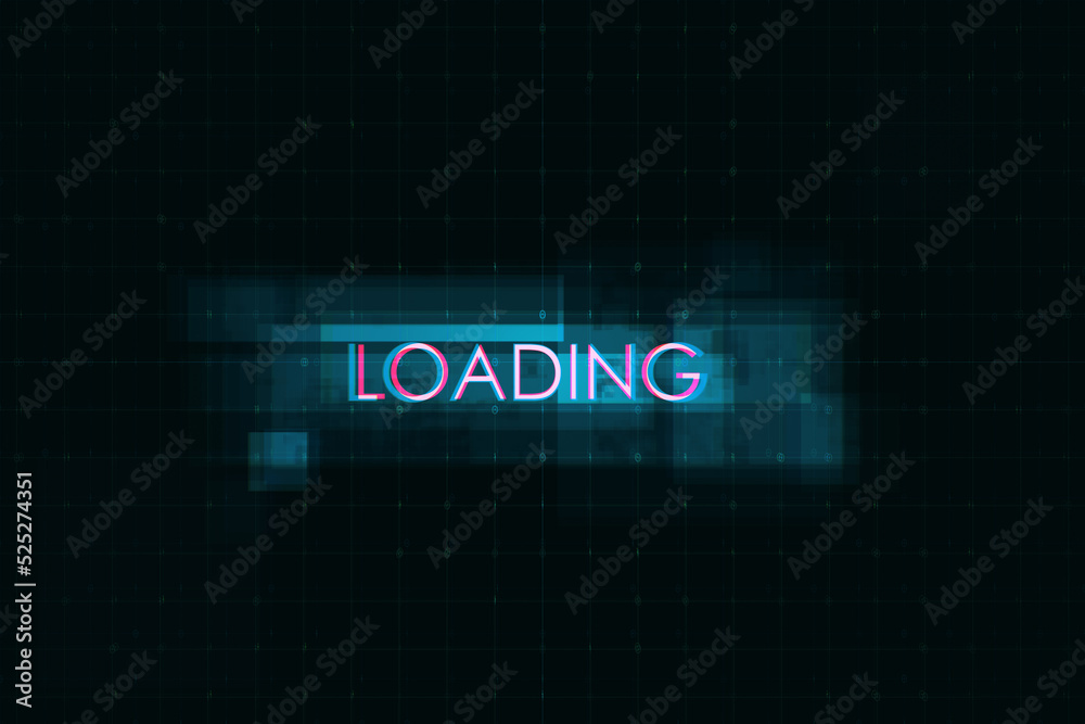 Creative digital text on dark background. Loading, technology and ai concept. 3D Rendering.