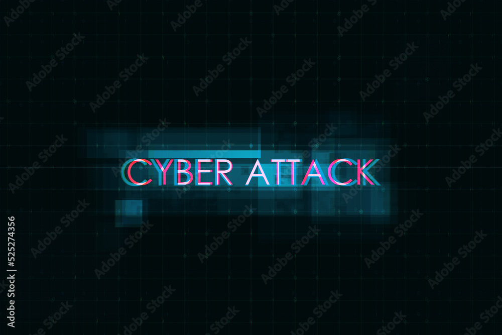 Creative digital text on dark background. Cyber attack, technology and ai concept. 3D Rendering.