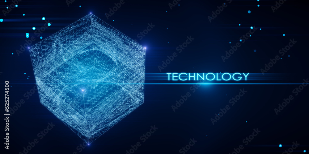 Creative square polygonal technology background. Geometry, big data and tech concept. 3D Rendering.