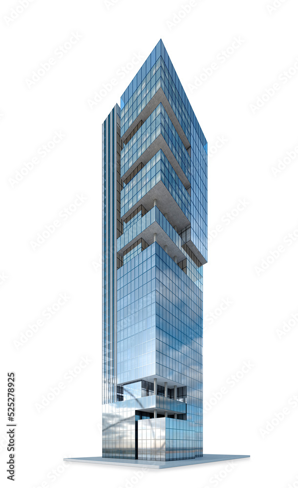 Realistic skyscraper building isolated on white background. 3d illustration