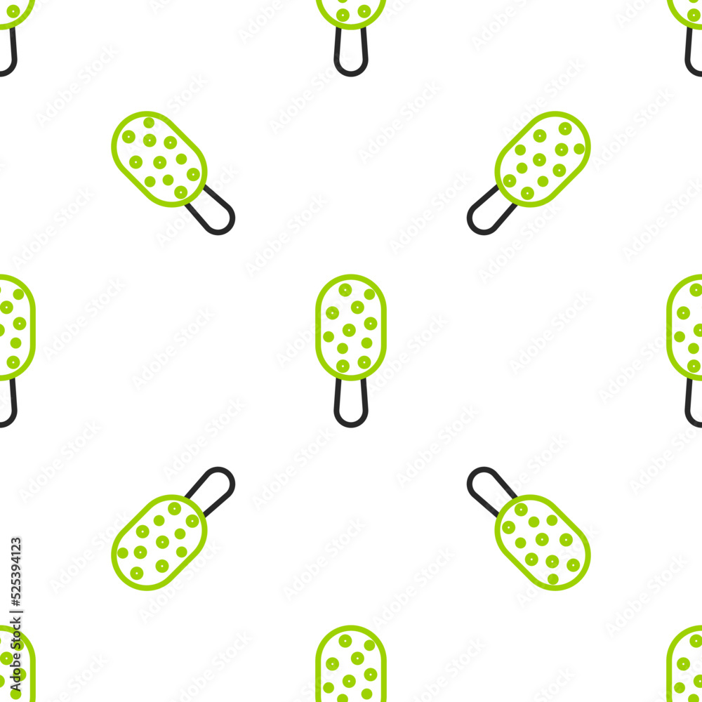 Line Ice cream on stick icon isolated seamless pattern on white background. Sweet symbol. Vector