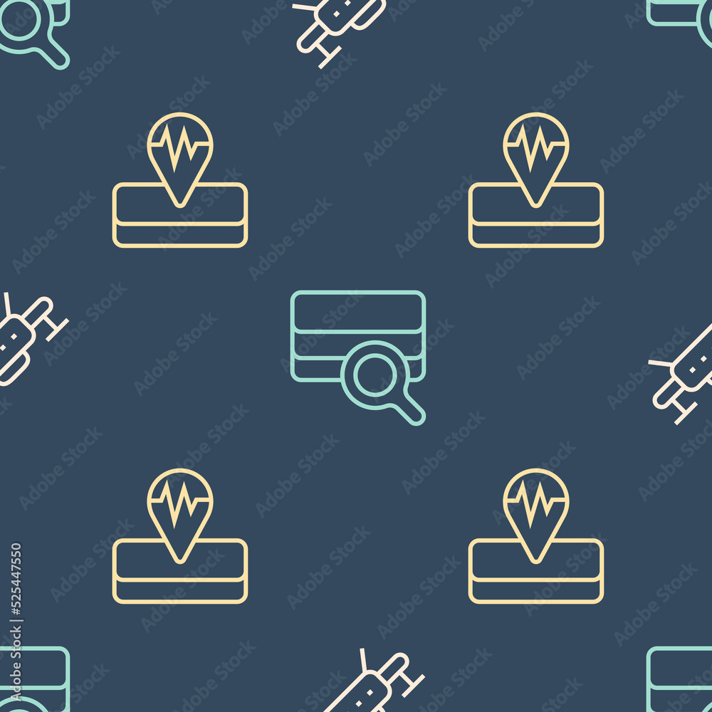 Set line Drone, Earthquake and Soil analysis on seamless pattern. Vector