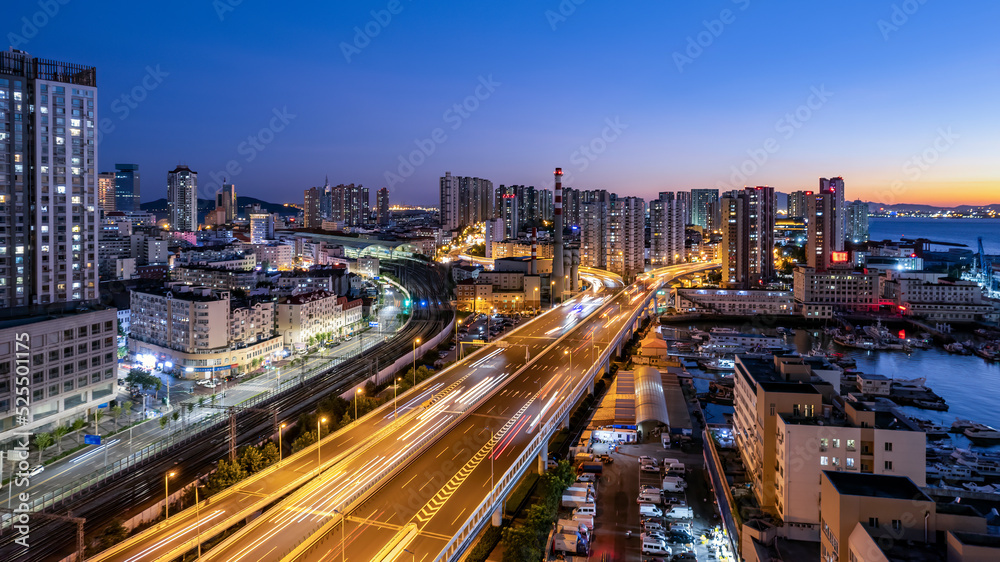 中国现代城市建筑景观夜景航拍