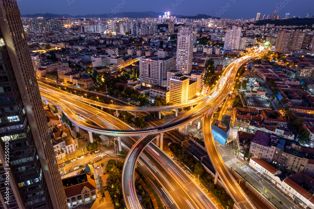 中国现代城市建筑景观夜景航拍