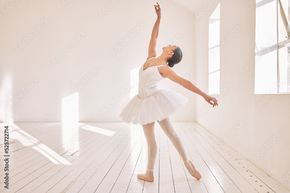 Ballet dance, student and training on studio floor, gym or theater for competition, exercise or reci