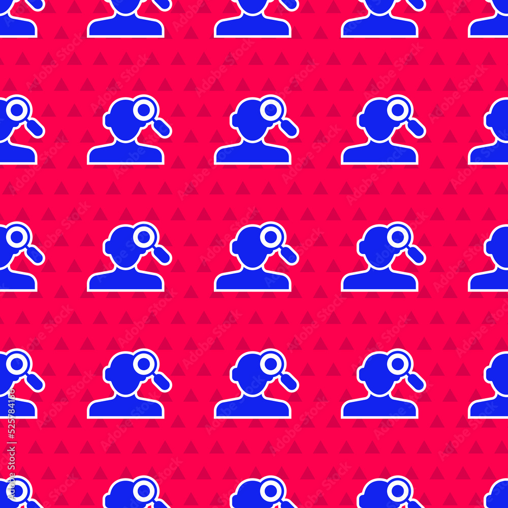 Blue Finding a problem in psychology icon isolated seamless pattern on red background. Vector