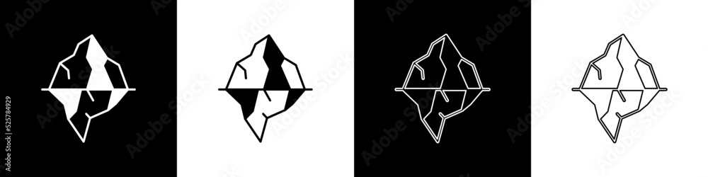 Set Iceberg icon isolated on black and white background. Vector