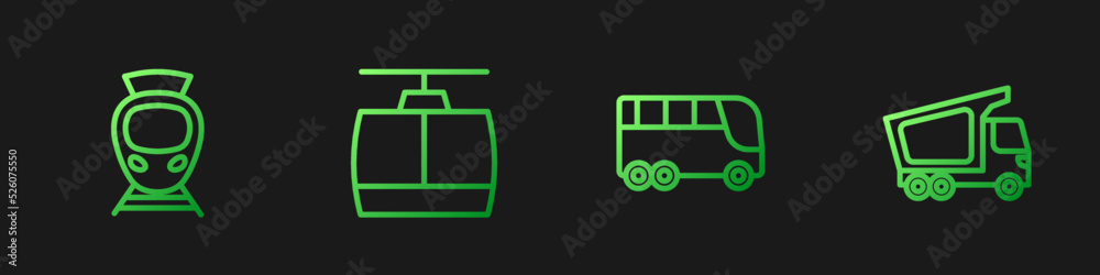 设置线路公共汽车、有轨电车和铁路、缆车和货运卡车。渐变色图标。矢量
