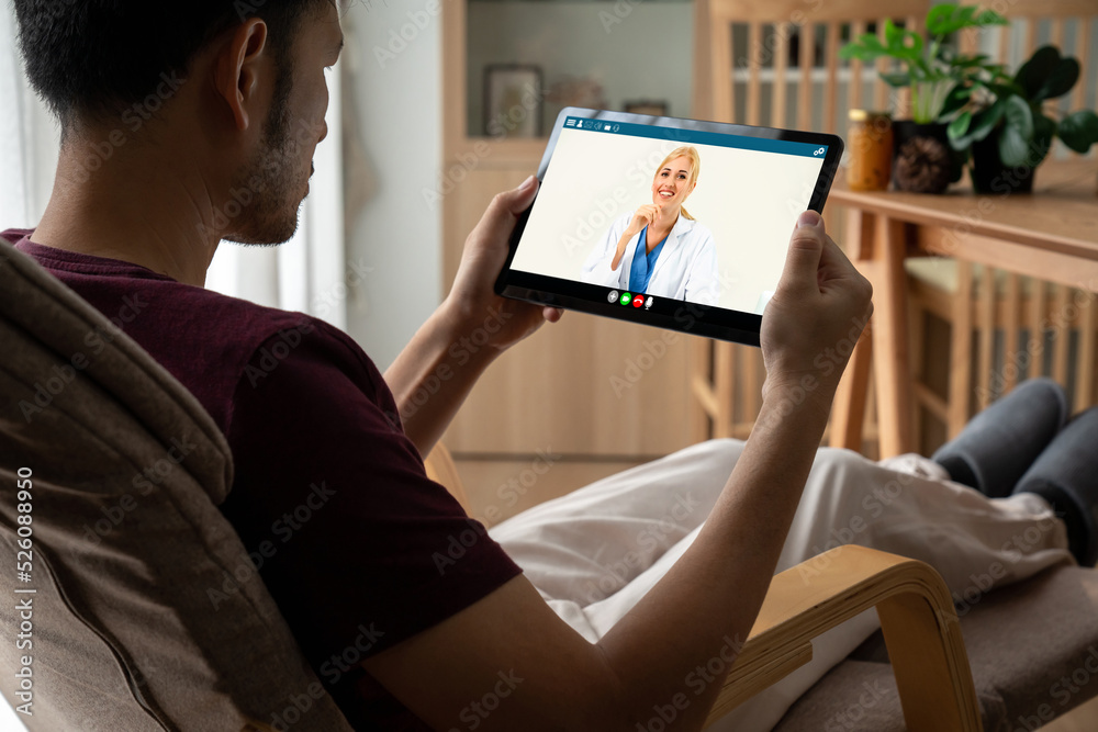 Doctor video call online by modish telemedicine software application for virtual meeting with patien