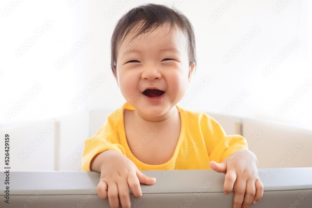 Happy smiling of adorable Asian baby girl , happy healthy baby girl of toddler baby