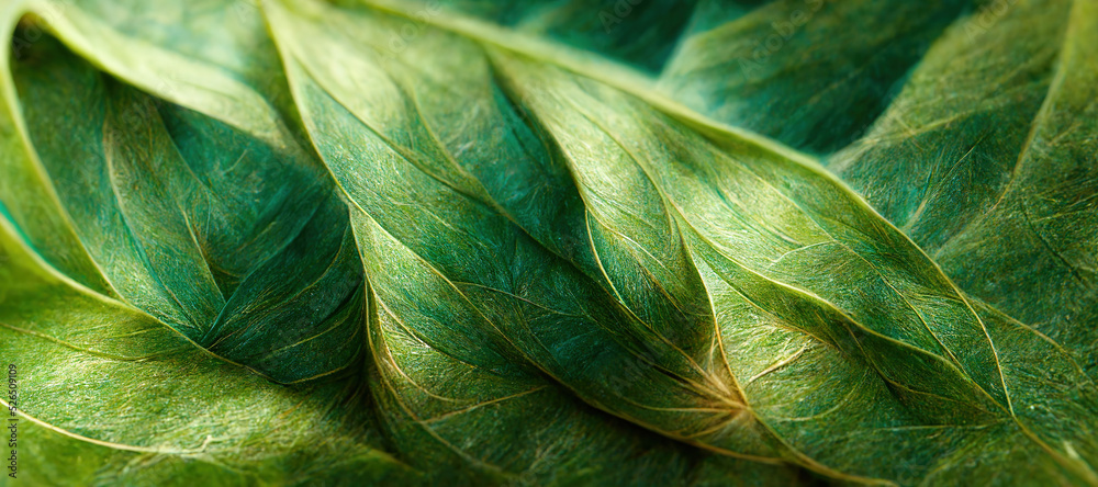 Spectacular realistic detailed veins and a vivid green coloration are revealed in this abstract clos