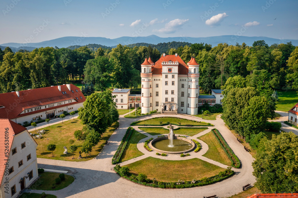 Beautiful architecture of the Wojanow Palace in Lower Silesia. Poland