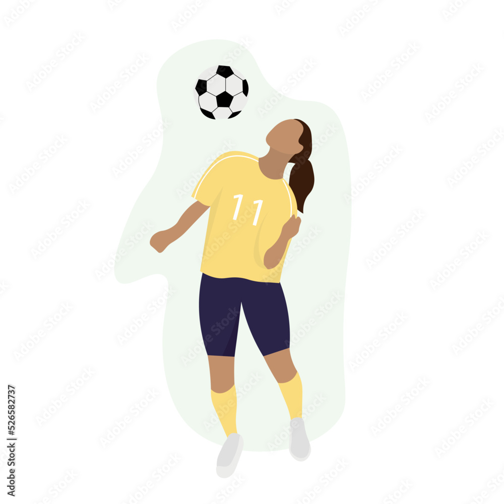 Woman playing soccer on white background