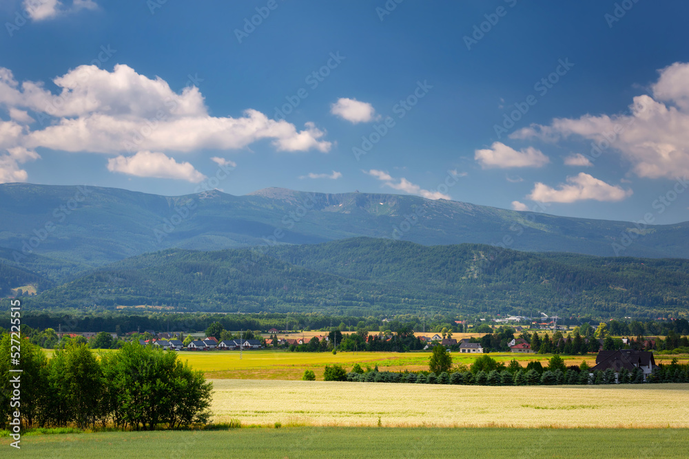 波兰一个阳光明媚的夏日里的巨人山脉全景