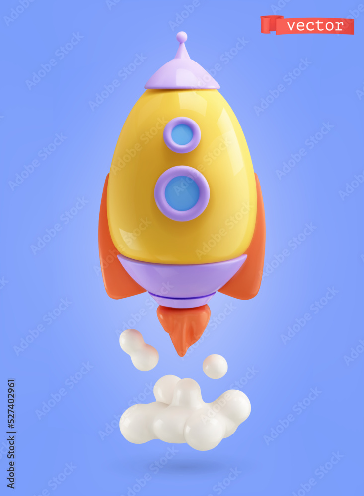 Space rocket start 3d vector icon