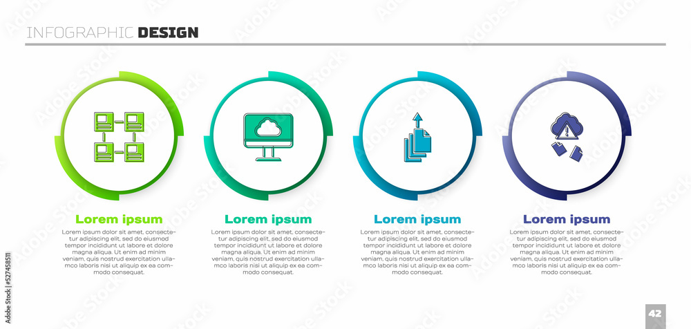 Set Hierarchy organogram chart, Cloud technology data transfer, Data export and hacking. Business in