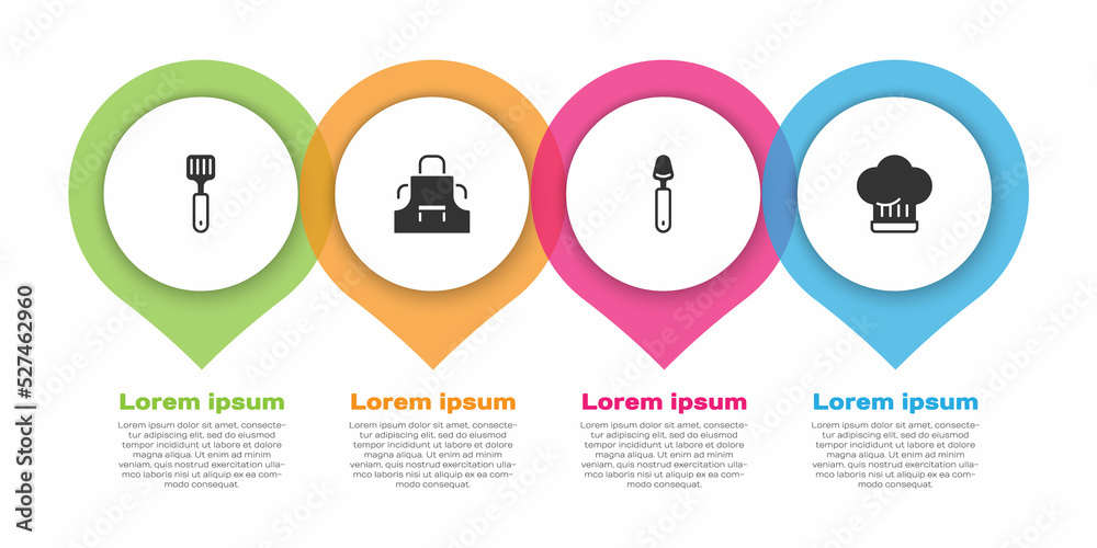 设置抹刀、厨房围裙、勺子和厨师帽。商业信息图模板。矢量