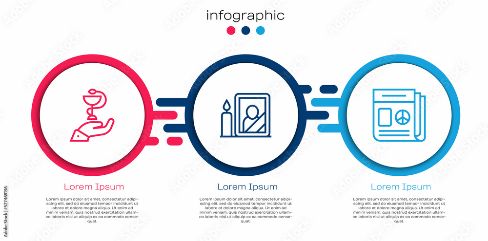 设置线Caduceus蛇医疗，哀悼相框和新闻。商业信息图模板。Vecto